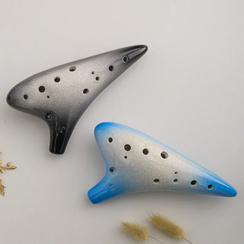 Ocarina 12 Holes Alto C Tones Crackle Pattern Ceramic Two-Color Gradient Flute Fluta Professional Instruments Chinese Tao
