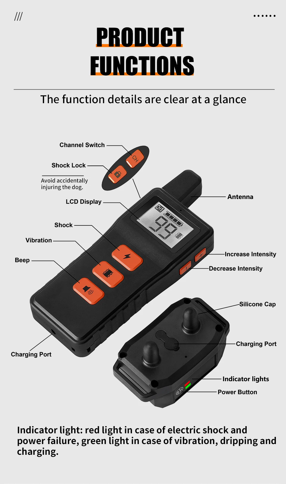 Electric Dog Training Collar Waterproof Pet Remote Control Rechargeable training dog collar with Shock Vibration Sound