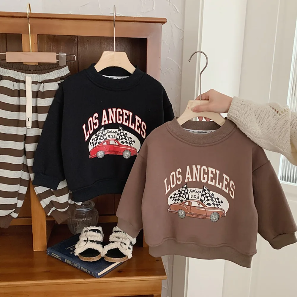 

Baby Boys Sweatshirt Clothing Kids Plus Velvet Plush Thickening Warm Winter Pullove Tops Children Long Sleeved Sweater Coats