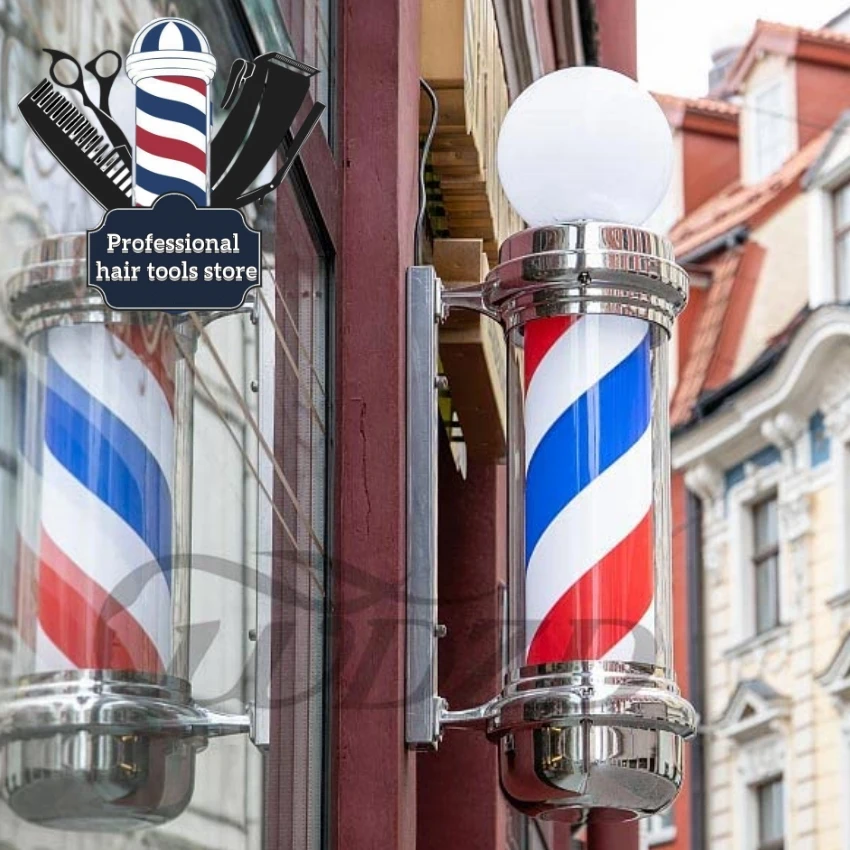 Barber Light Pole 27 Pollici Led Light Source Barbershop Lampada Rotante Segni Classici Parrucchiere Open Sign Montaggio A Parete Uso