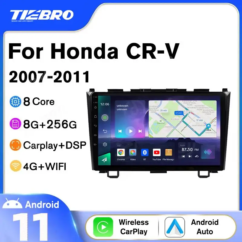 

TIEBRO A07 Carplay Car Radio For Honda CR-V 3 RE CRV 2007-2011 Android 10.0 Car Stereo Multimedia Player GPS Headunit DSP 8+256G