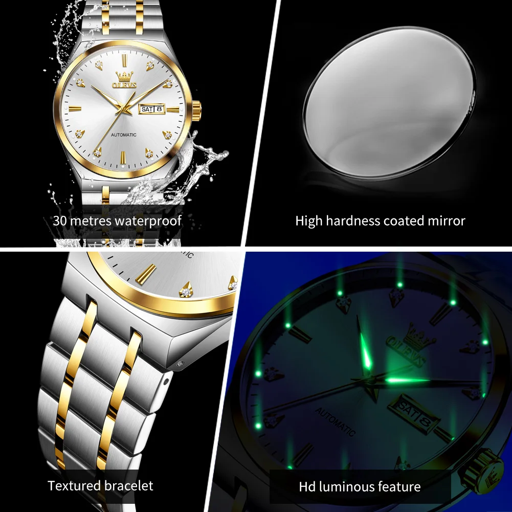 OLEVS 9811 Fashion Men Automatic Watch Dual Calendar Business Mechanical Watch For Men Simple Original Waterproof Man Wristwatch 6