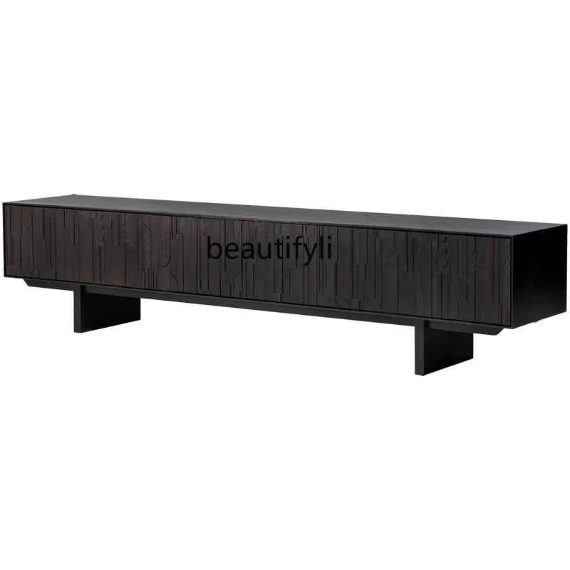 

Nordic TV Cabinet Silent Style Carved TV Cabinet Small Apartment Living Room Solid Wood Locker