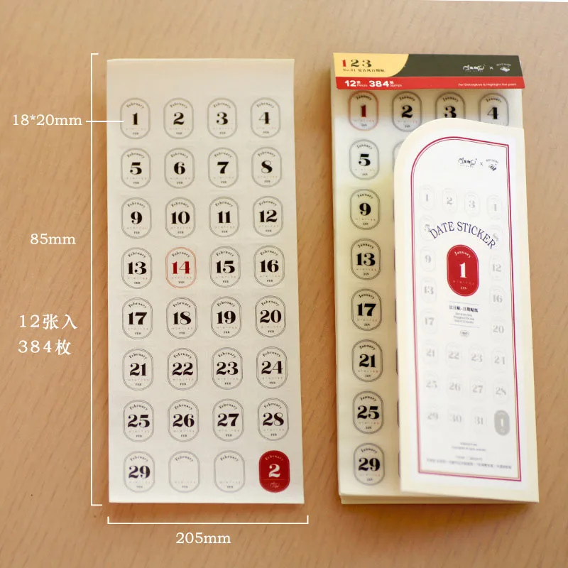 Colorful 2024 Year Planner Daily Date Label Stickers - 12 Sheets