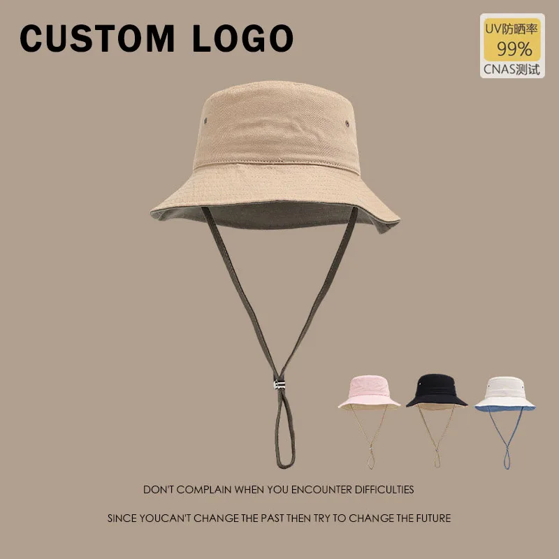 

Панама с индивидуальным логотипом женская, однотонная Панама на ремешке, летняя Солнцезащитная универсальная шапка в японском ретро стиле контрастных цветов для мужчин