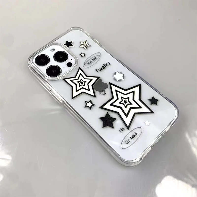 Korea Black White Star INS Phone Cases for IPhone14 6 7 8 11