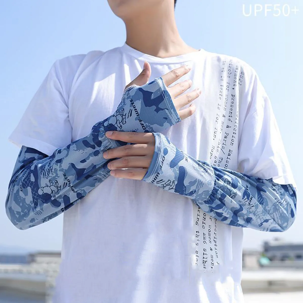 Men's Sleeve Cover Camouflage Loose Sun Protection Ice Silk Outdoor Fishing And Cycling UV Protection Extended Arm Cover