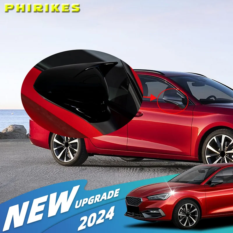 Rückspiegelabdeckung für Seat Leon MK4 2020 2021–2023 2024 Cupra Formentor 2022–2024, Kohlefaser-ABS, glänzend schwarze Spiegelkappe