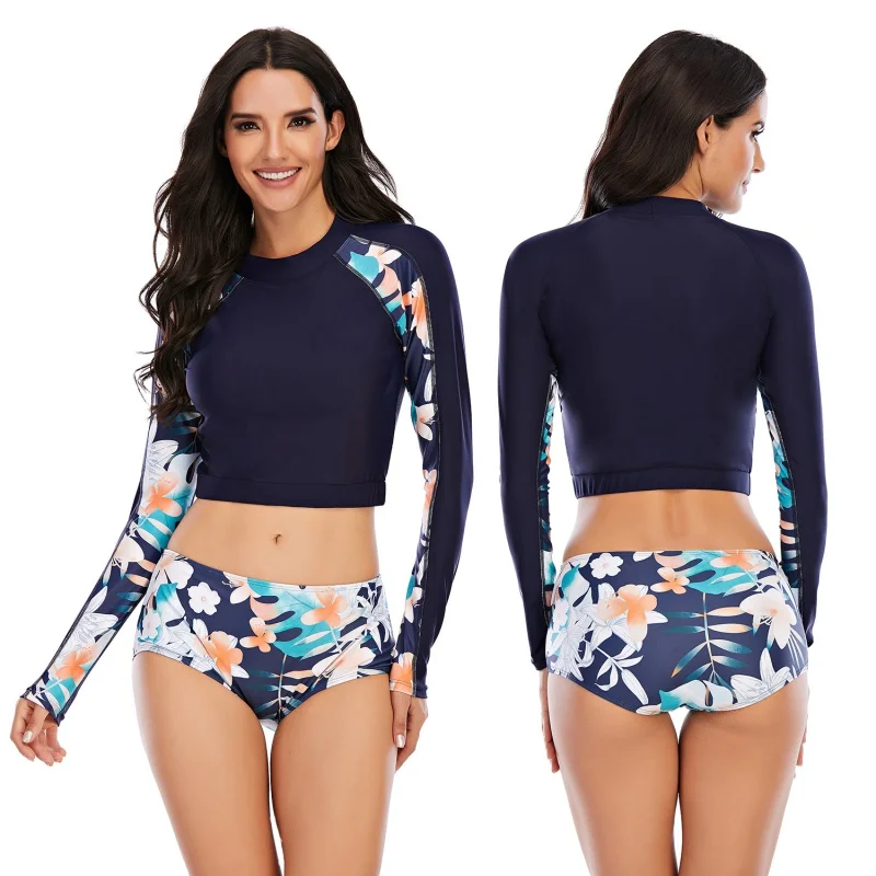 Surfing Suit Split Long Sleeve Women's Swimwear Sunscreen Swimwear Aoni Flower5560
