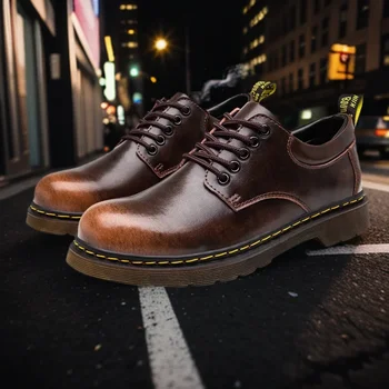 Men's casual leather low-top heightening large-head work boots breathable versatile British cow tendon sole derby shoes