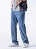Spring Summer Men's Jeans Straight Denim Pants Elastic Waist Cotton Streetwear Male Wide Baggy Casual Blue Trousers 4