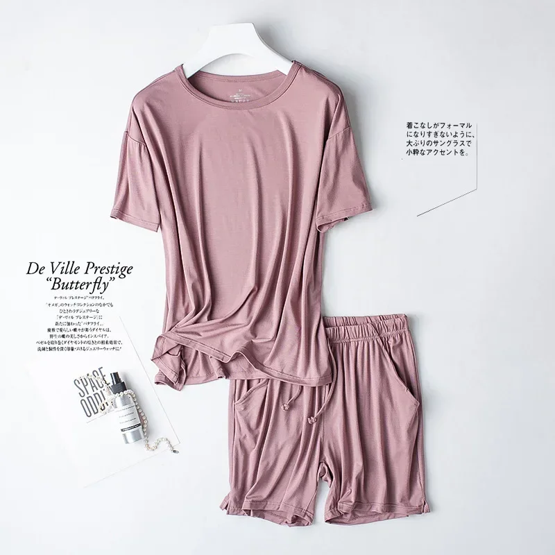 Summer New Pajama Set Women's Modal Short Sleeve Shorts Two Piece Set Ladies Solid Loose Large T-shirt Homewear Women Shirt