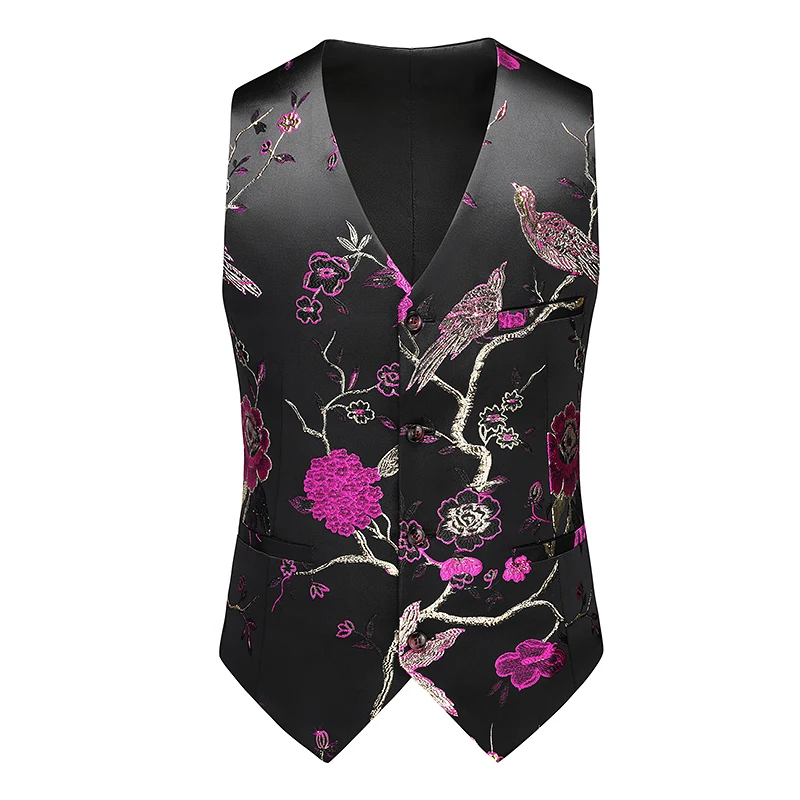 Men Suit Vest Coat Roses Pattern Bright Jacquard Fabric Party Luxury Design Causal Fashion Slim Fit Men Suit Vest Coat