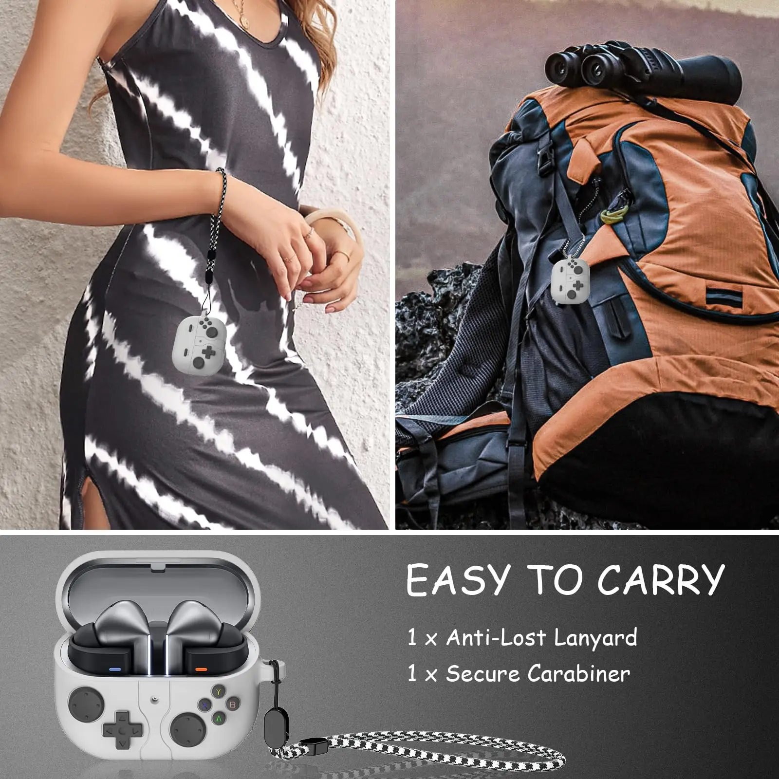 Game Player Design Protective Earphone Case with Carabiner & Lanyard