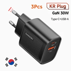 Toocki 30W GaN Ultra - Compact Fast USB C Charger with UK/KR Plug (KR Black 3Pcs)