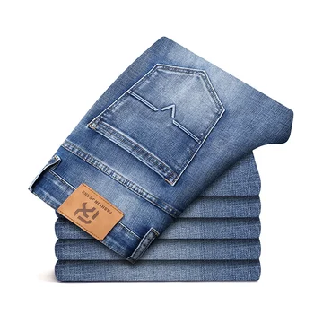 2025 Regular Fit Jeans Classic Style Spring Summer New Men's Light Blue Stretch Denim Fabric Pants Male Brand 1