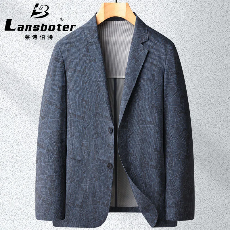 

Lansboter Blue Non-marking Embossed Printed Suit Jacket Spring New Trend Sunscreen Small Suit Men's Non-ironing Elastic Leisure