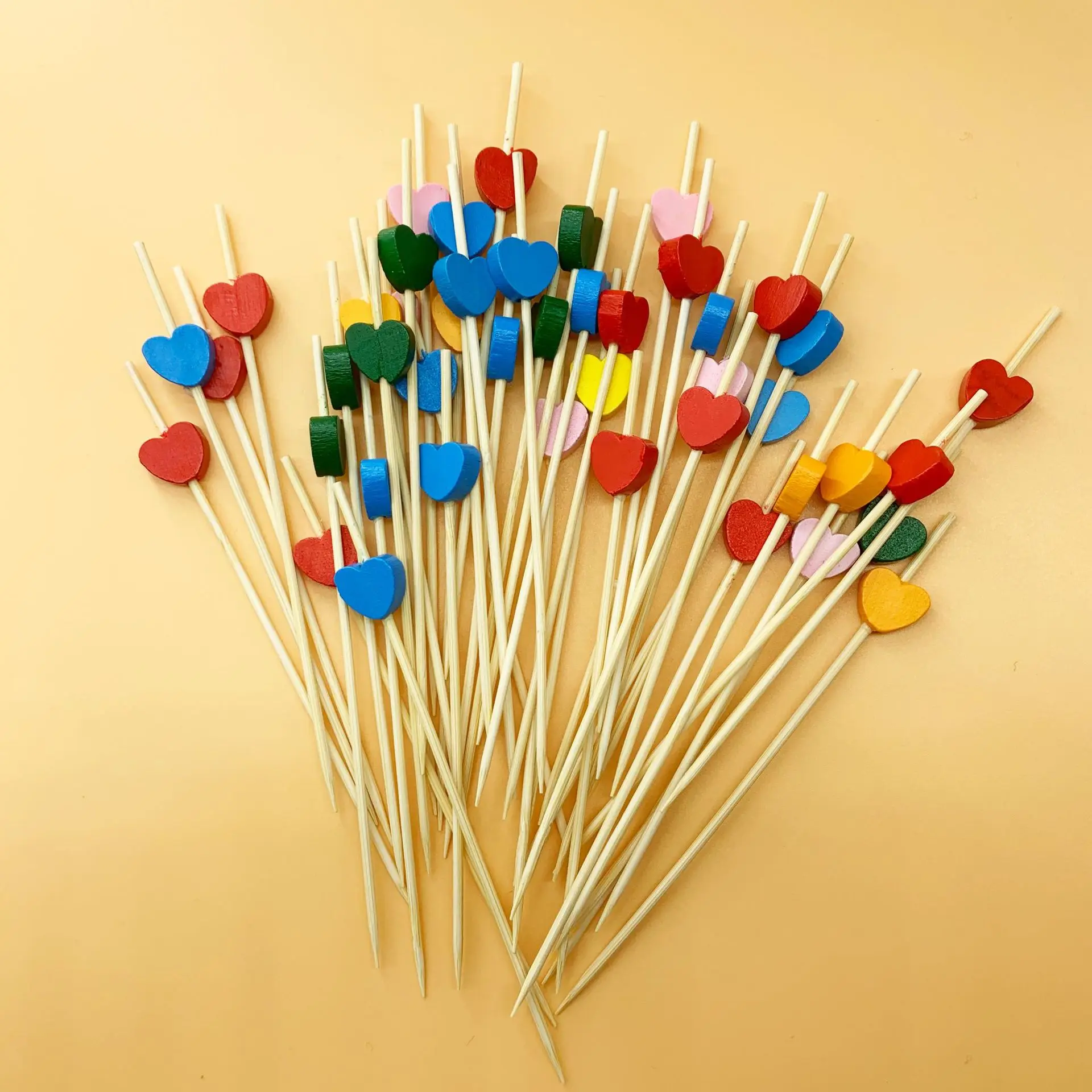 100pcs Disposable Mixed Color Love Skewer Sushi Burger Art Fruit Bamboo Skewer bamboo skewer