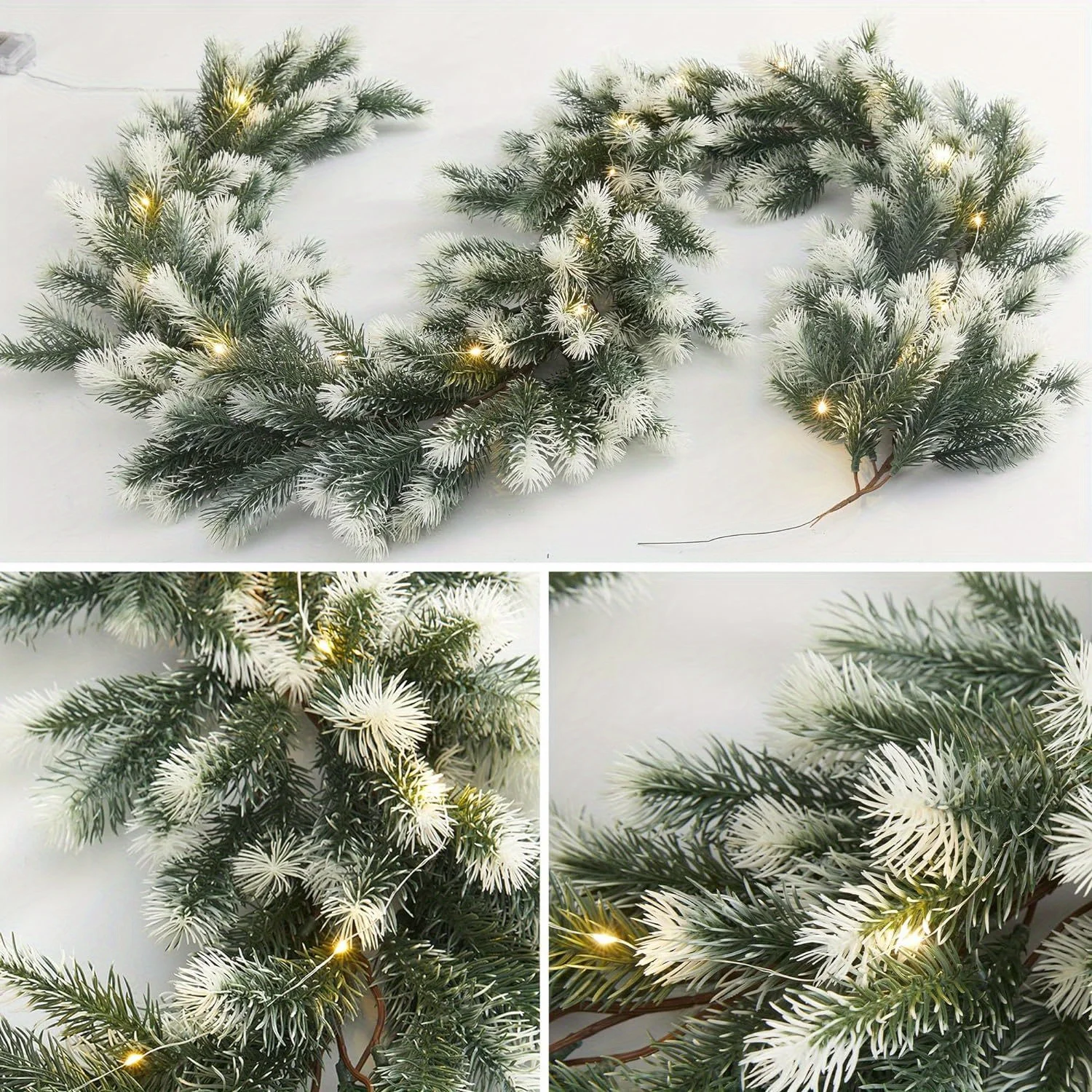 Christmas Garland 74.8inch Artificial Pine Garland with LED Lights Battery Operated (2x AA Not Included) Holiday Decor for Home
