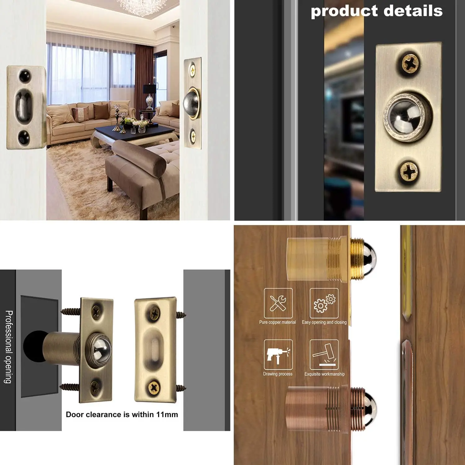 Catch Door Hardware Closet Door Latch Adjustable Spring Cabinet Latch French Catches Pack of 2 (Gold)