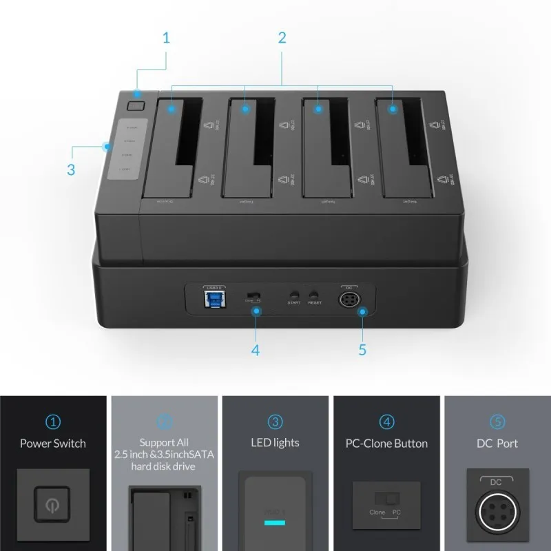 ORICO 4 Bay Hard Drive Docking Station Offline Clone SATA to USB 3.0 For 2.5/3.5 inch HDD