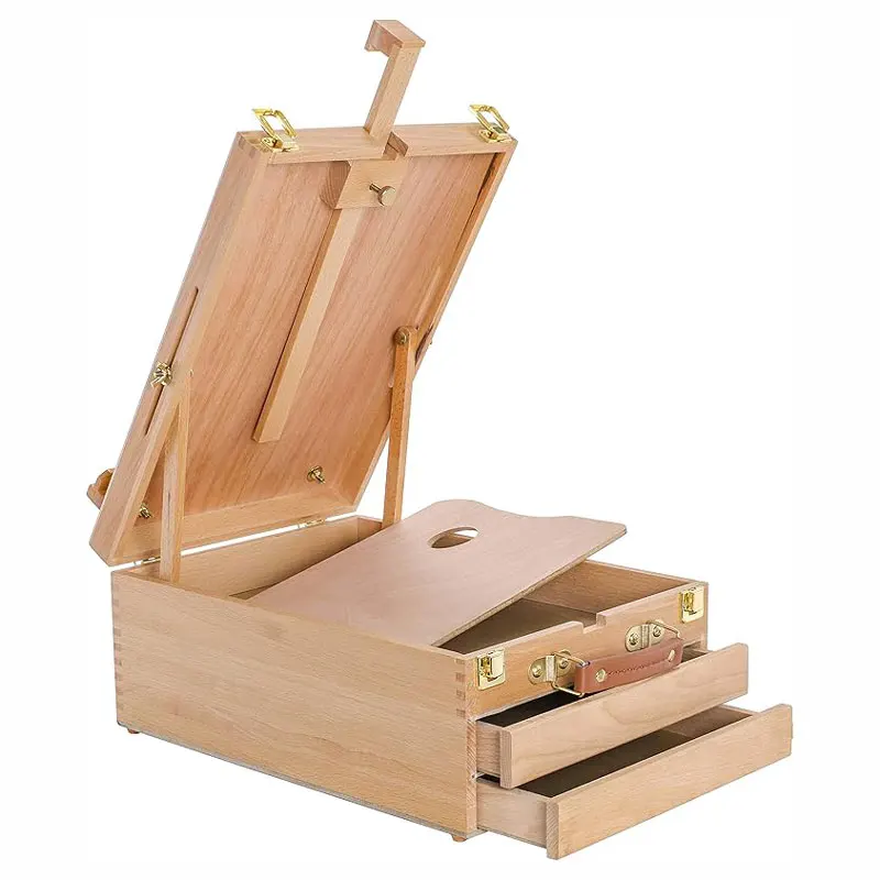 Extra Large 2 Drawer Adjustable Wood Sketchbox Easel with Storage  Letong Portable Artist Desktop Easels for Drawing, Painting, - 2
