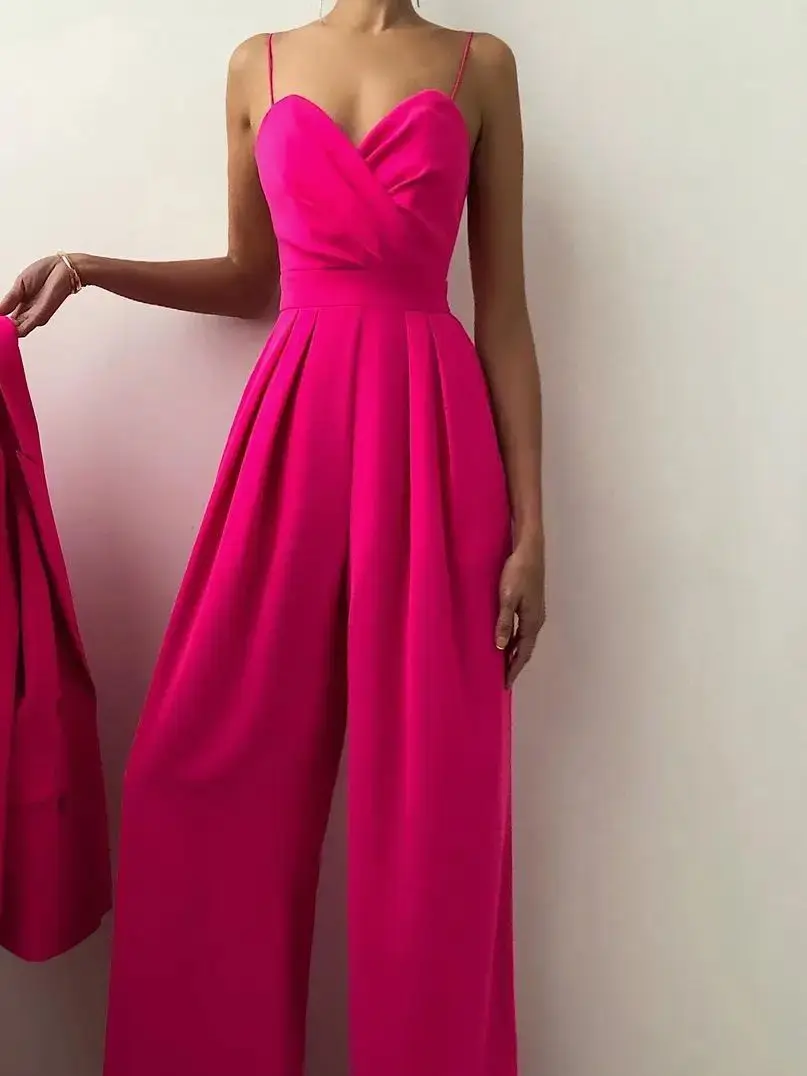 

Осень 2024, новинка, цельный комплект женских брюк на бретельках, пикантные широкие брюки с открытыми плечами, повседневная одежда для улицы, женская одежда, одежда