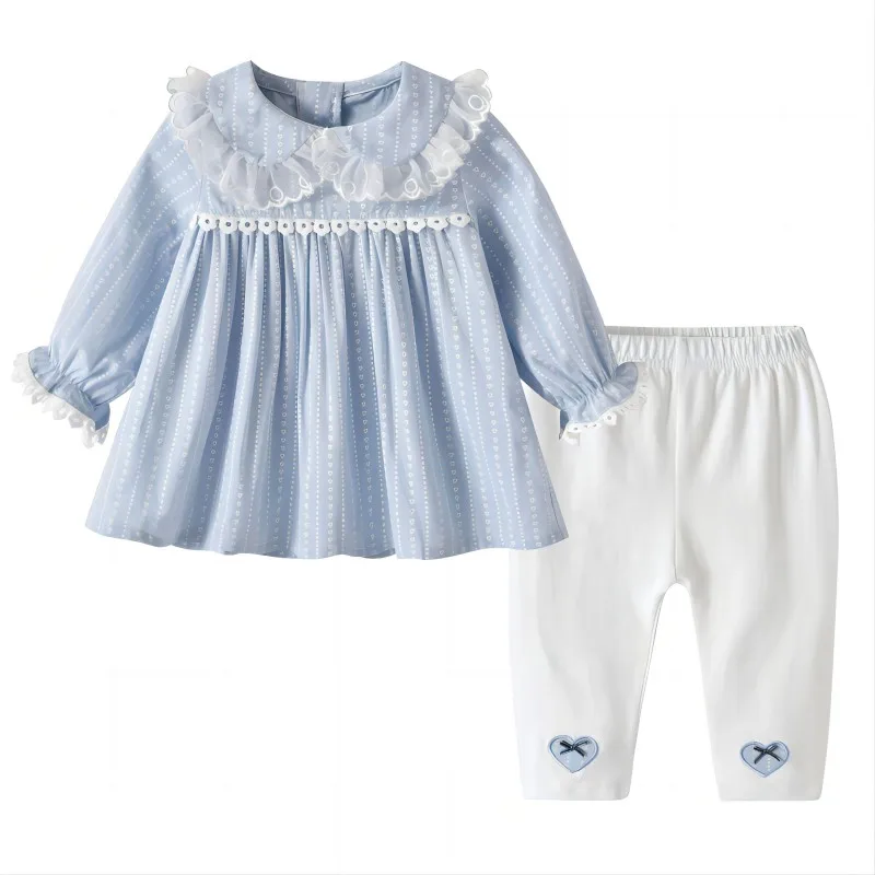 

Newborn Girl Cotton Lace Shirt+Pant 2pcs Infant Toddler Striped Long sleeve Suit Summer Autumn Baby Clothes 3M-3Y