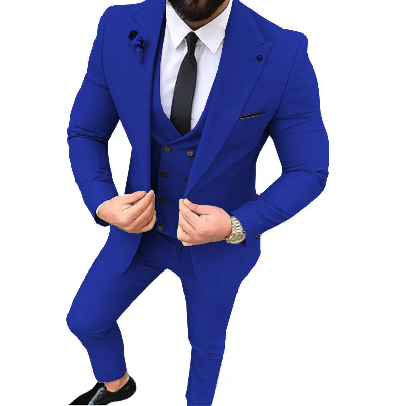 Fashion Suit for Men 3 Piece Blazer Vest and Pant Set Peak Lapel High Quality Male Suit Wedding Dress Banquet Comfy for Men