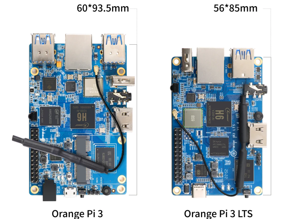 오렌지 파이 3 LTS 2GB RAM 8GB eMMC | 쿼드코어 ARM Cortex-A53 | 라즈베리 대체품
