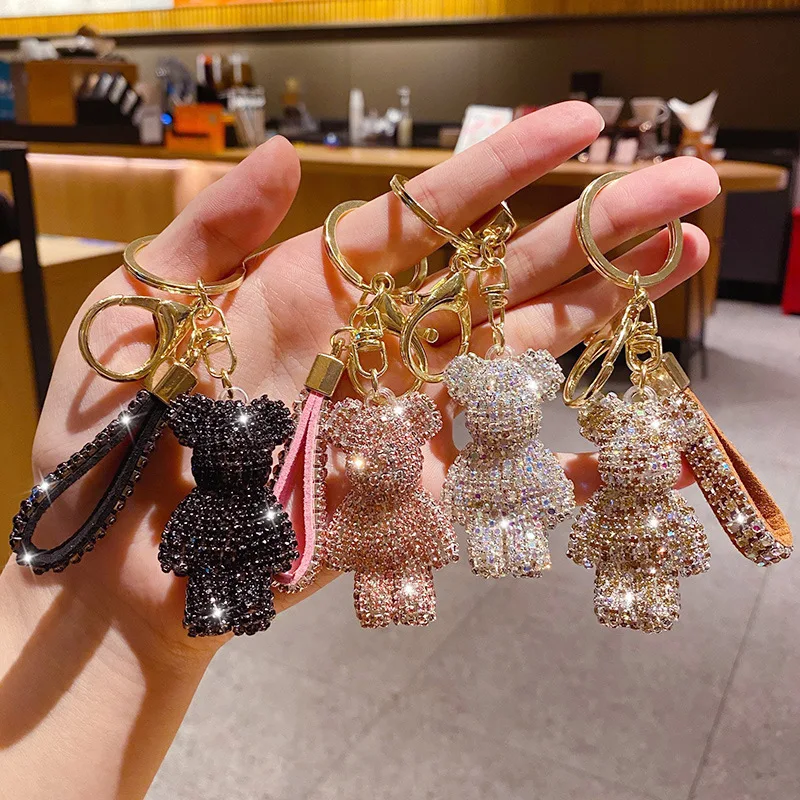 

Creative Cartoon Diamond-studded Bear Keychain Fashion Girlfriends Gift Cute Schoolbag Car Keychain Buckle Pendant Small Gift