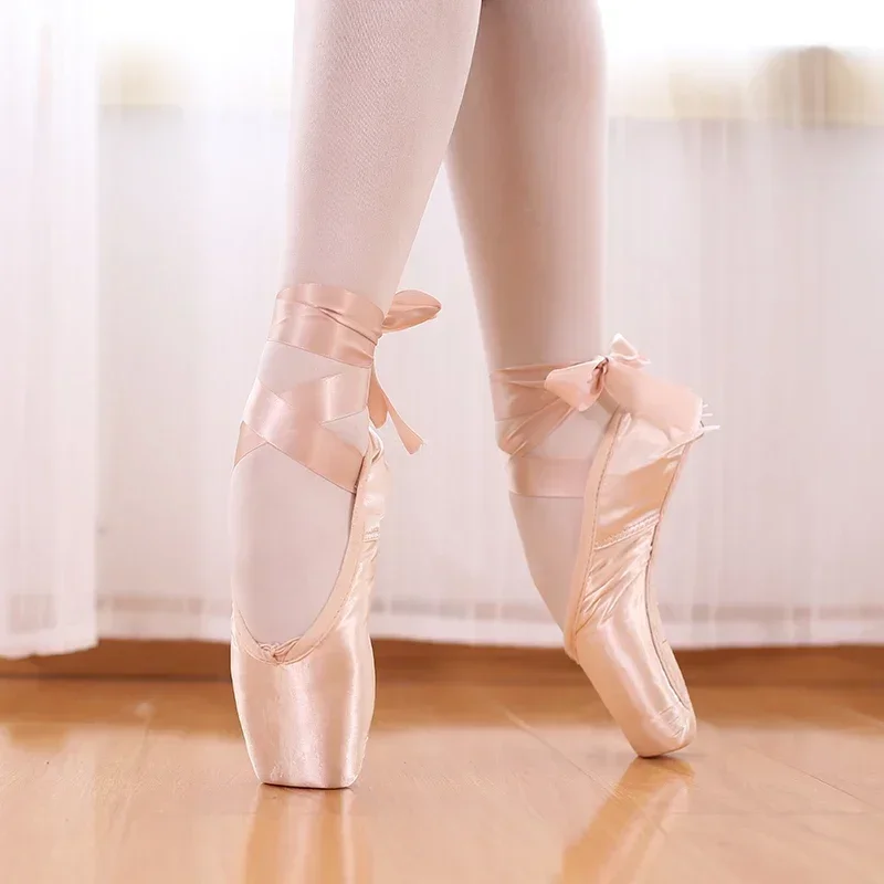 Professional Ballet Pointe Shoes Canvas Satin Pink Black Red Ballerina Shoe Dancing Performance Toe Pad dance shoes