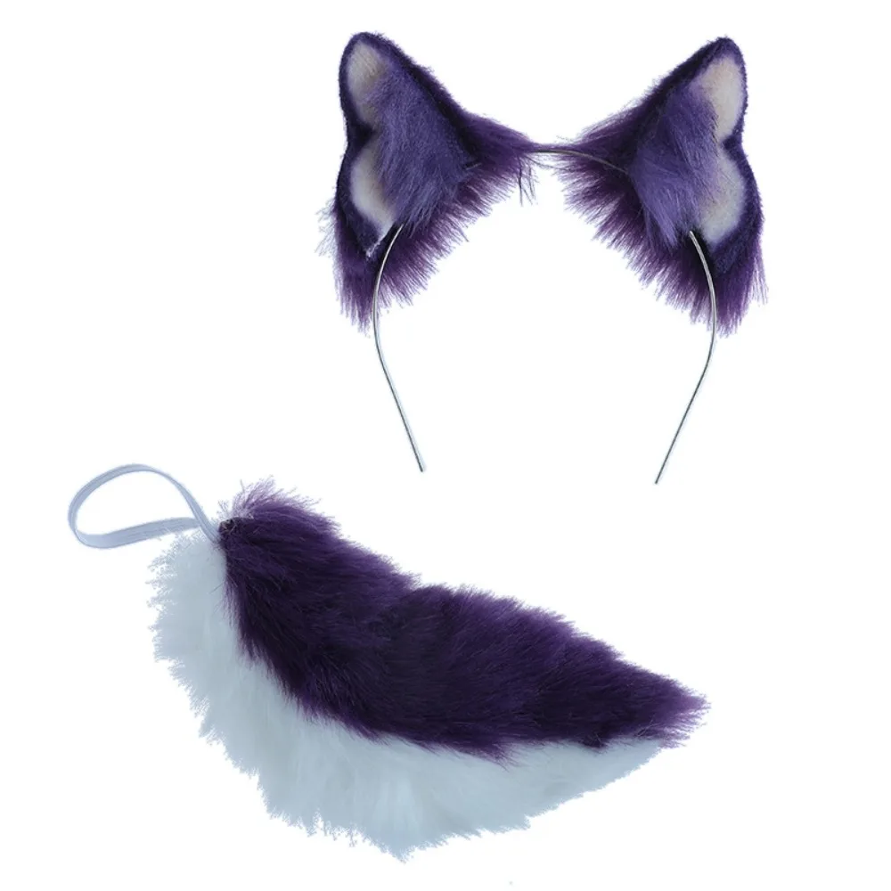 Headwear 20cm Plush Doll Headwear Ear Black White Tails Idol Doll Headwear Cat Ear Cat Wolf Ears Soft Headwear for Cotton Doll