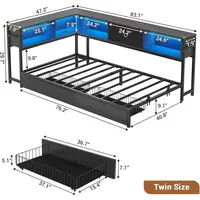 Twin Bed with Storage Drawers, Bookcase, Charging Station, LED Lights, and Daybed for Kids & Teens in Black 3