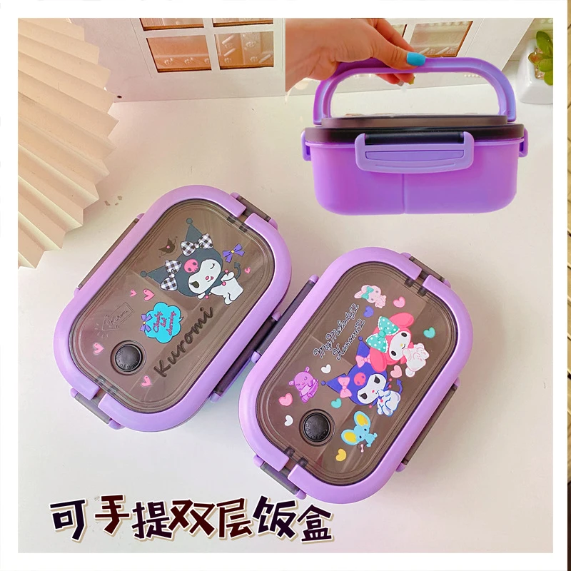 

Hello Kitty My Melody Anime Kawaii Sanrio Girly Heart Double Portable Lunch Box Cute Cartoon Kuromi Bento Case Gifts for Kids