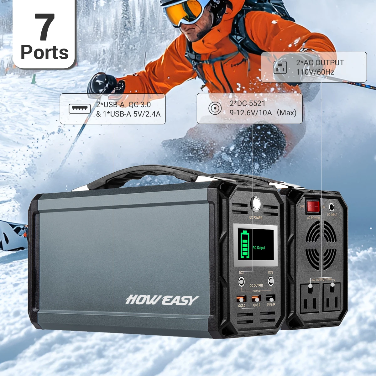 Howesy Aluminum Alloy 300W/110V Portable Power Station, 222Wh Spare Lithium Battery with Ac Power Socket/Qc 3.0/Dc, Suitable for Cpap Home Emergency Outdoor Camping Style Rv Travel. 6