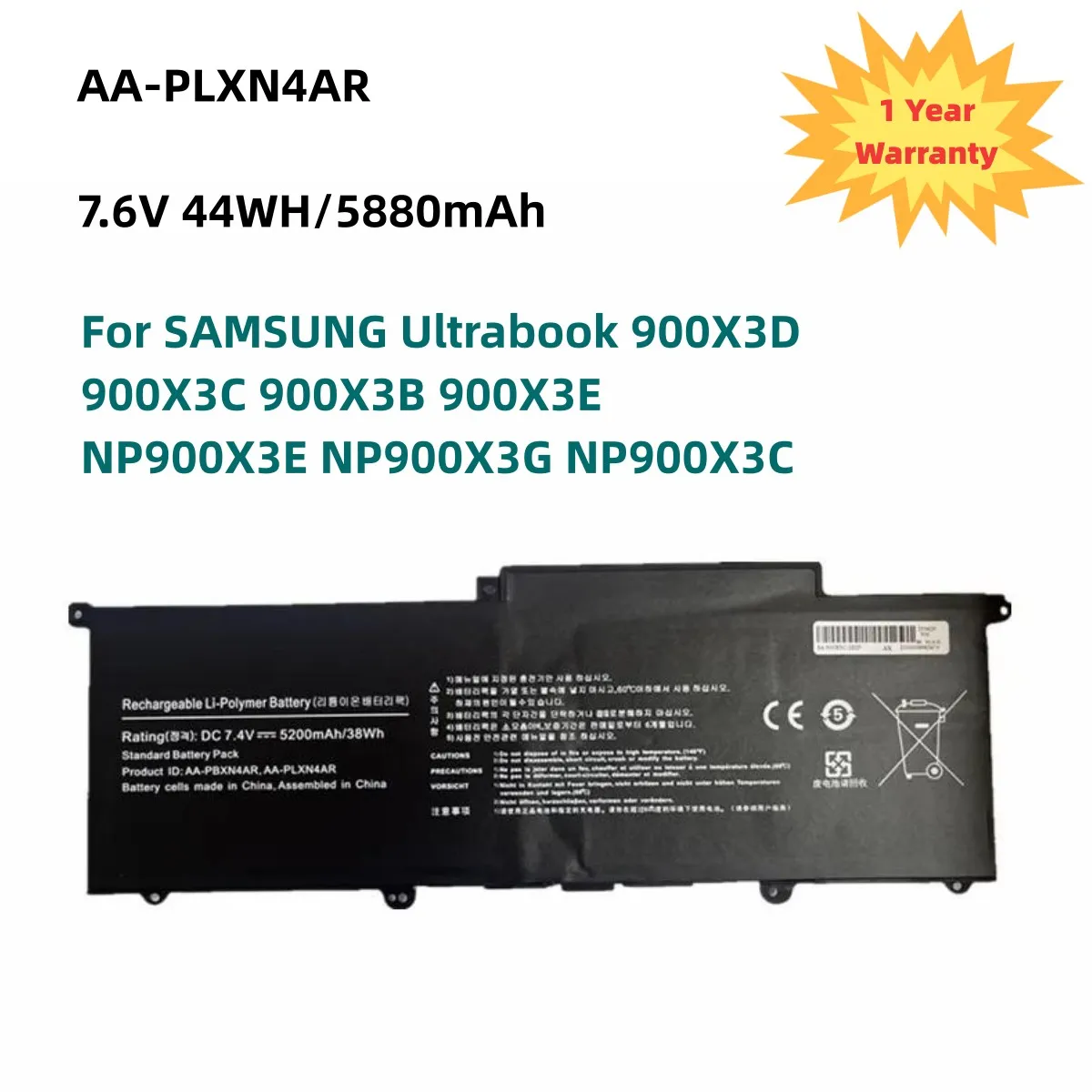 Aa-Plxn4Ar Batteria Del Computer Portatile Per Samsung Ultrabook 900 X3D 900 X3C 900 X3B 900 X3E Np900X3E Np900X3G Np900X3C 7.6V 5880Mah