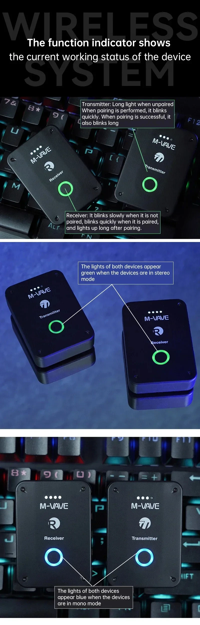 M-VAVE WP-9 Wireless In-Ear Monitor System 2.4G Rechargeable Transmitter Receiver 24bit/48KHz for Guitar Bass Stage Performance
