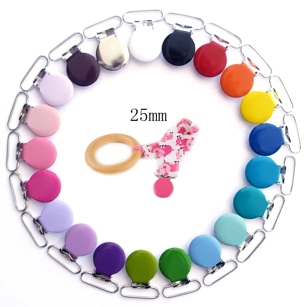 free-shipping-100pcs-mix-21-colors-1-25mm-enamel-round-suspender-clips-with-plastic-teethpacifier-clipslead-and-nickle-free