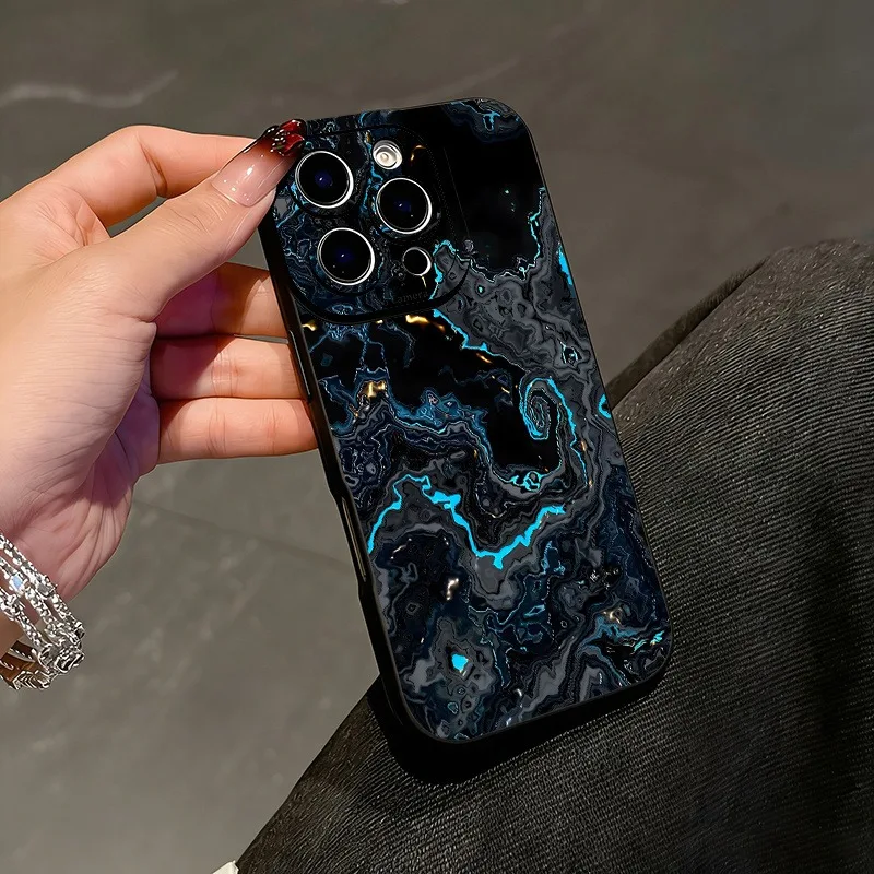 Deep Sea Blue Black Marble Soft Phone Case Cover