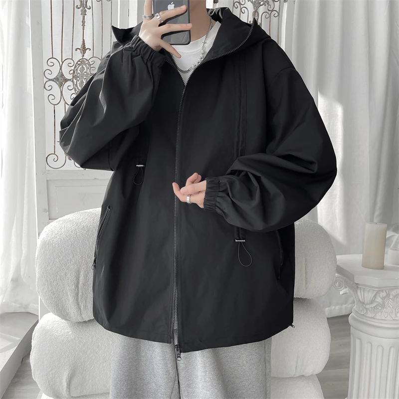 

Streetwear Spring Autumn Hooded Casual Jackets For Men Outdoor Black Windbreak Bomber Men's Jacket Coat Women Clothing