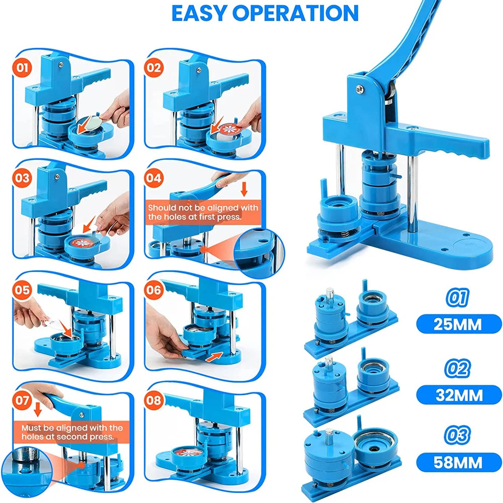 Badges Button Maker Machine with 300Pcs Parts 3 Size Mold 3 Size Circle Cutter 25+32+58MM badge maker button maker machine
