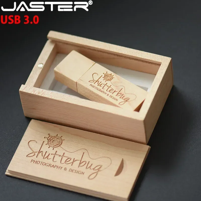 JASTER USB 3.0 Photography Free Custom Logo Wooden USB Gift Box usb flash drive flash drive 8GB 16GB 32GB 64GB Wedding Gifts