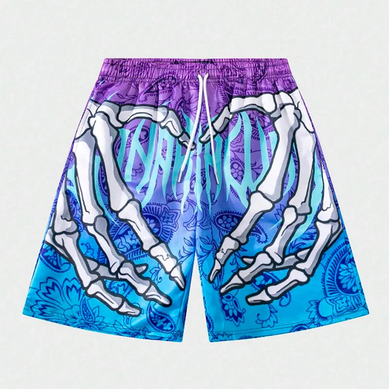 New men's fashion sweatpants 3D digital printing skull handprint elements casual summer five-minute pants trend street style sho