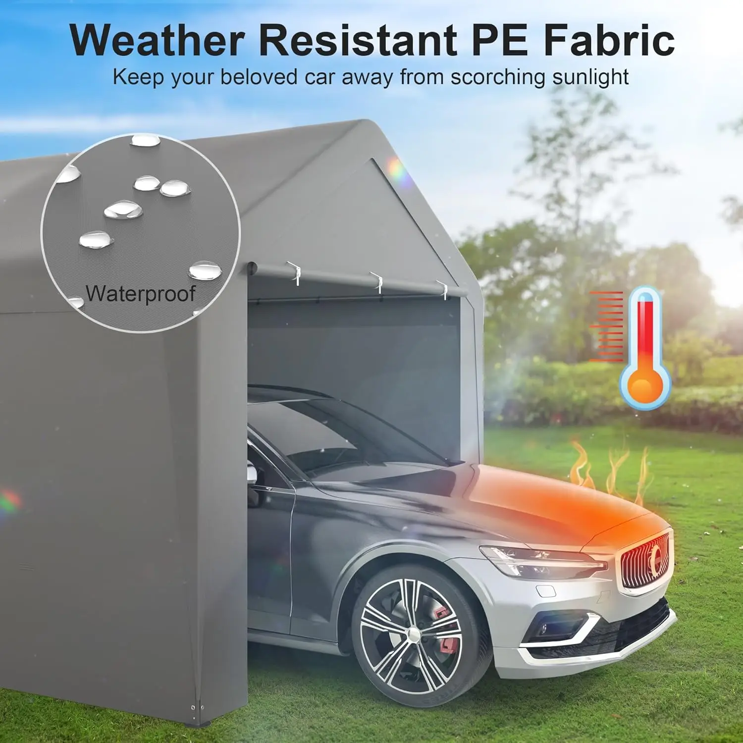 10‘ x 20’Heavy Duty Enclosed Garage All-Season Car Canopy with Removable Sidewall & Doors, Portable Canopy with Water-Resistant