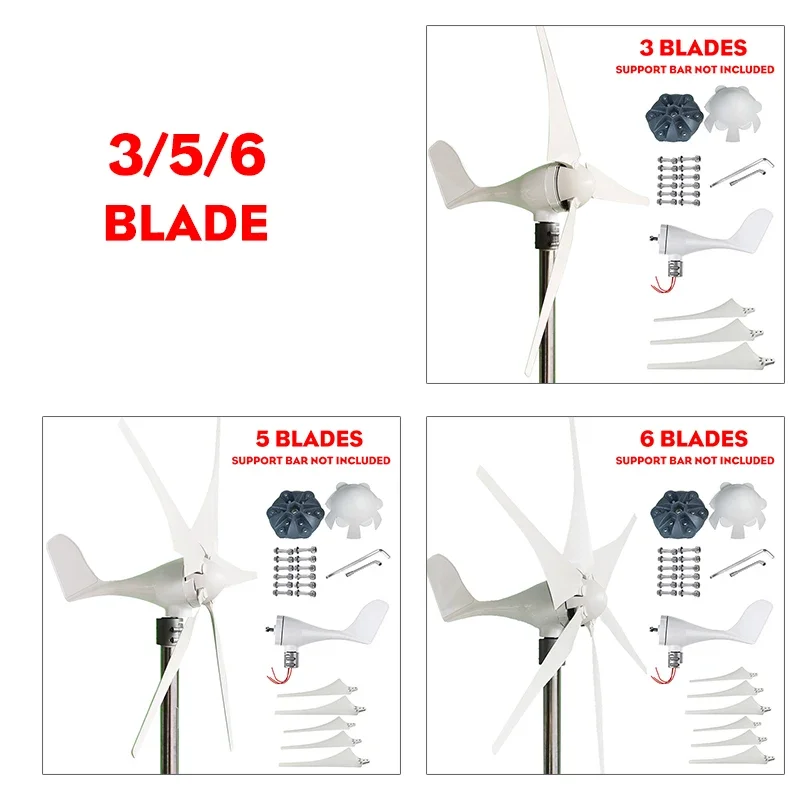 

6000W 12V/24V Wind Turbines Generator 3/5/6 Blades Home Windmill No Flange Seat More Easy Install