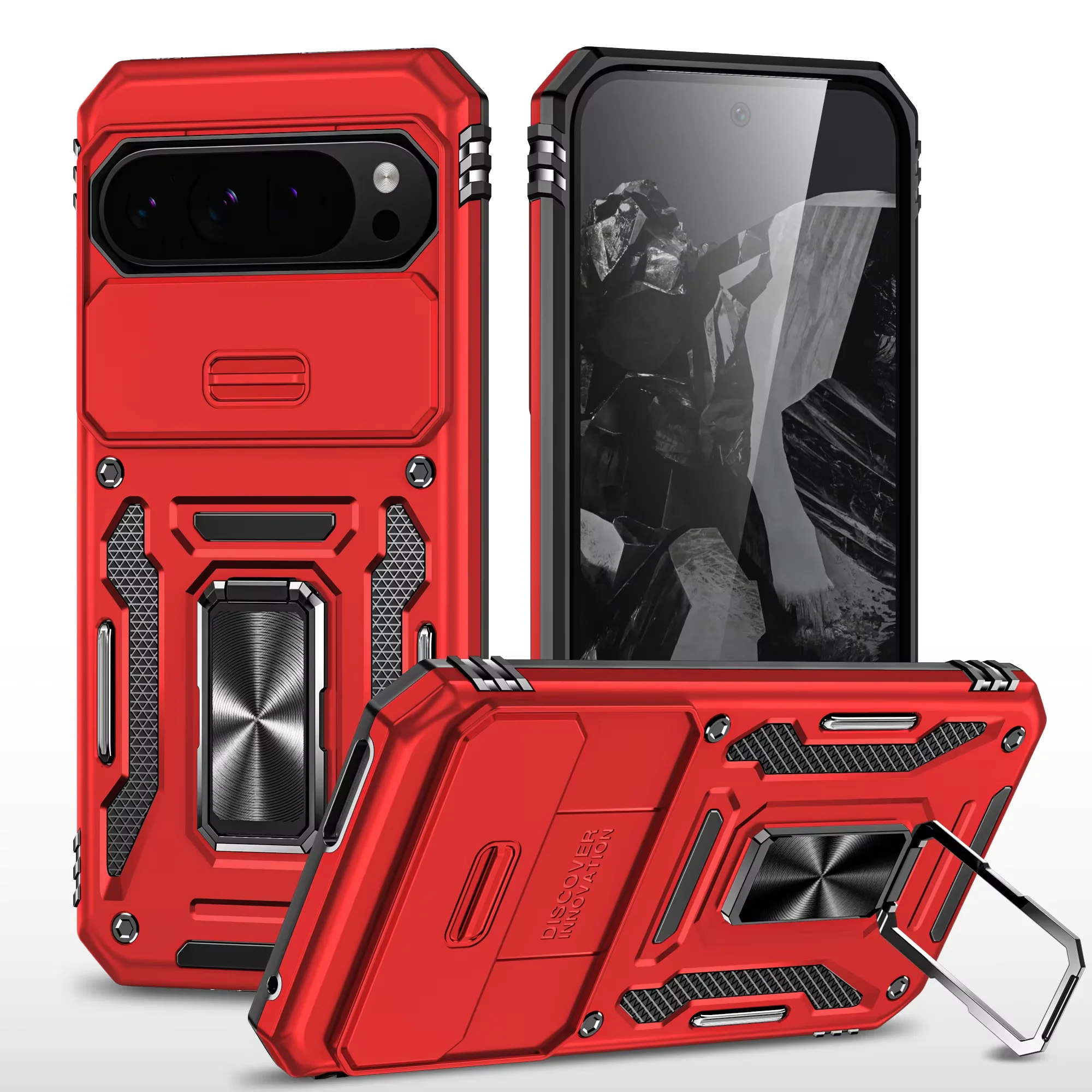 Enhanced Magnetic Ring Holder Armor Phone Case with Slide Camera Protector