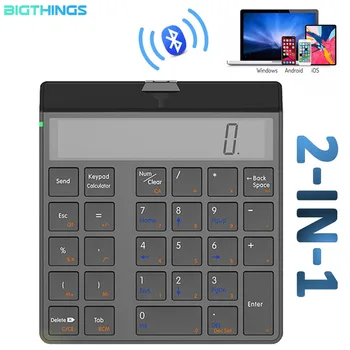 Numeric Keyboard Number Keypad Bluetooth 2 in 1 Wireless Electronic Calculator 12 Digits LCD Display For Thinkpad Windows laptop