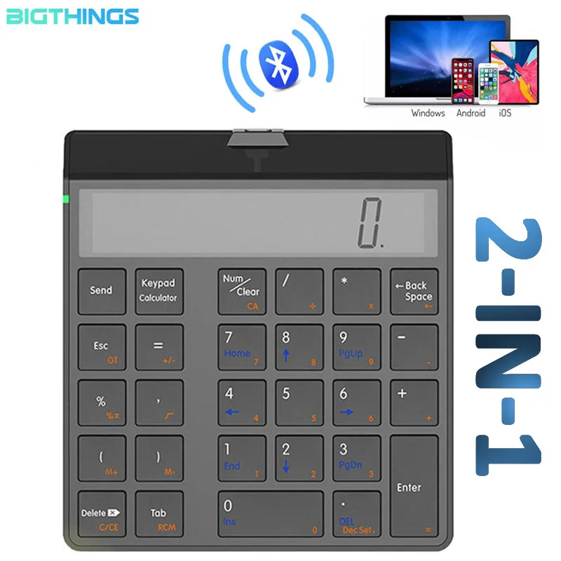 Numérico Teclado Numérico Teclado Bluetooth em sem Fio Eletrônico Calculadora 12 Dígitos Display Lcd para Thinkpad Windows Portátil