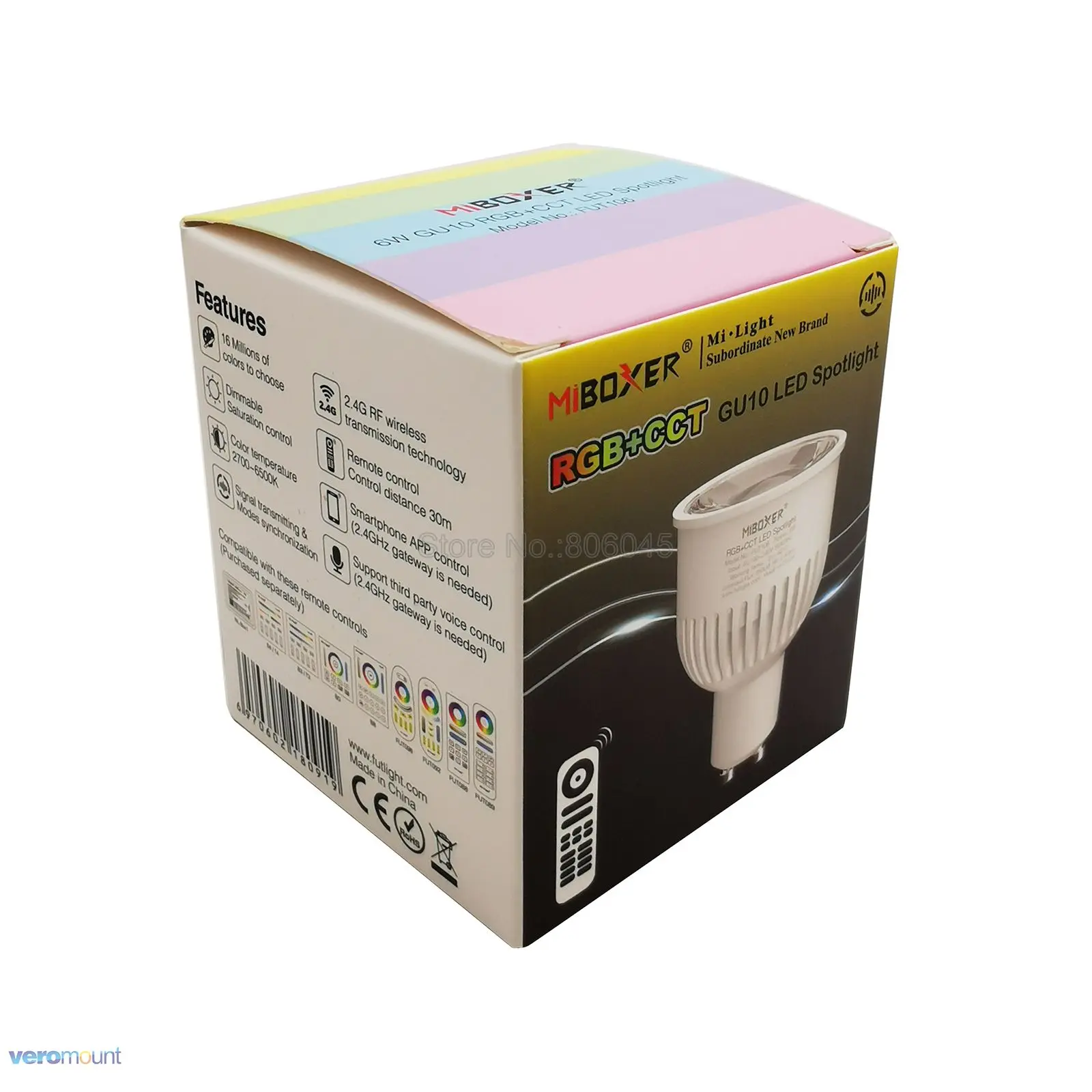 MiBoxer Dimmable 스마트 LED 전구 6W GU10 RGB + CCT (2700-6500K) LED 스포트 라이트 FUT106 2.4G 원격 WiFi Alexa Google 음성 제어